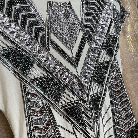 Express white black/silver sequin cap sleeve mini dress XS - Picture 3 of 6